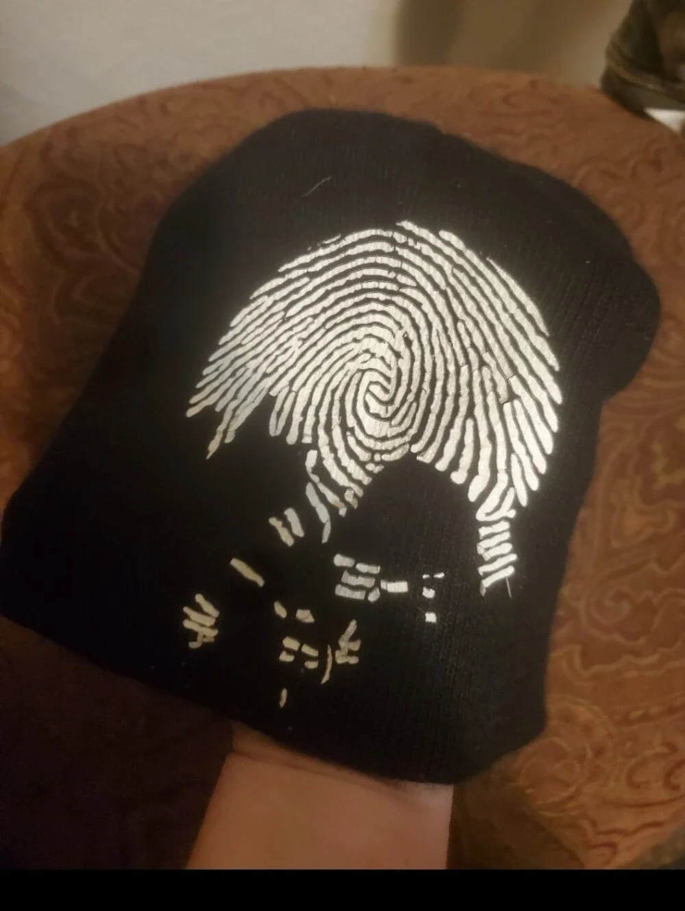 Kids Half Fingerprint Skull Beanie Hat.